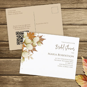 Bridal Shower Autumn Fall Greenery Leaves QR Code Postcard