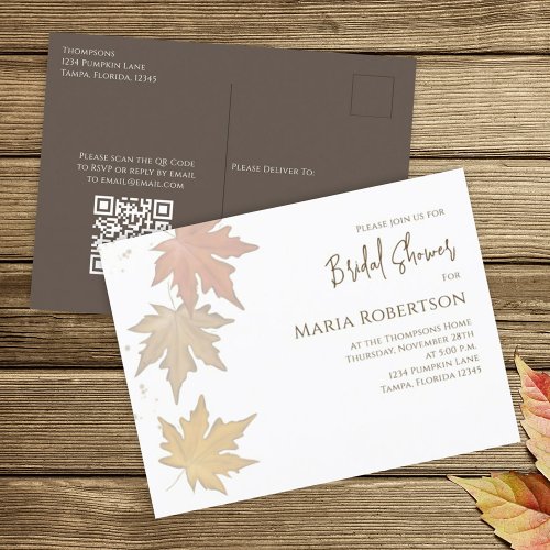 Bridal Shower Autumn Fall Greenery Leaves QR Code Postcard