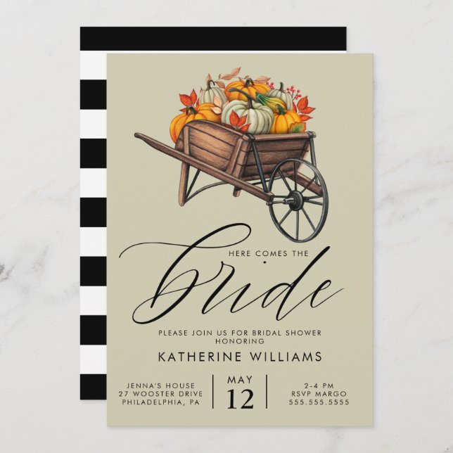 BRIDAL SHOWER | Autumn Fall Wheel Barrel Floral Invitation (Front/Back)