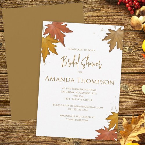Bridal Shower Autumn Foliage Fall Leaves Simple  Invitation