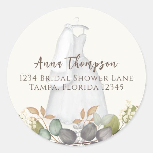 Bridal Shower Autumn Leaves Wedding Elegant Dress Classic Round Sticker