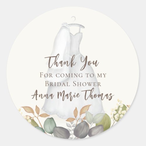 Bridal Shower Autumn Leaves Wedding Elegant Dress  Classic Round Sticker