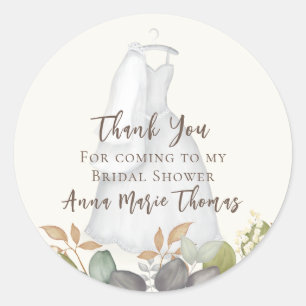 Bridal Shower Autumn Leaves Wedding Elegant Dress  Classic Round Sticker