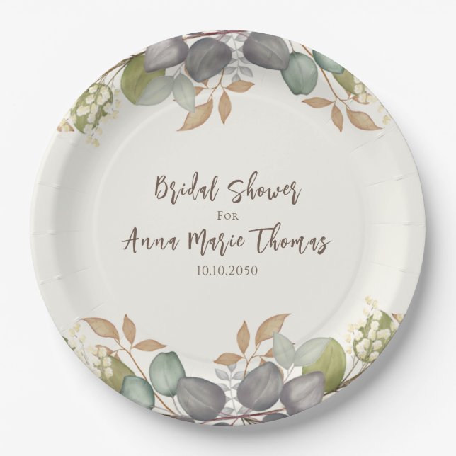 Bridal Shower Autumn Leaves Wedding Foliage Paper Plates (Front)