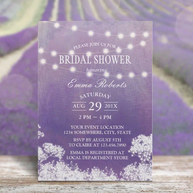 Bridal Shower Baby's Breath Watercolor Purple Invitation | Zazzle