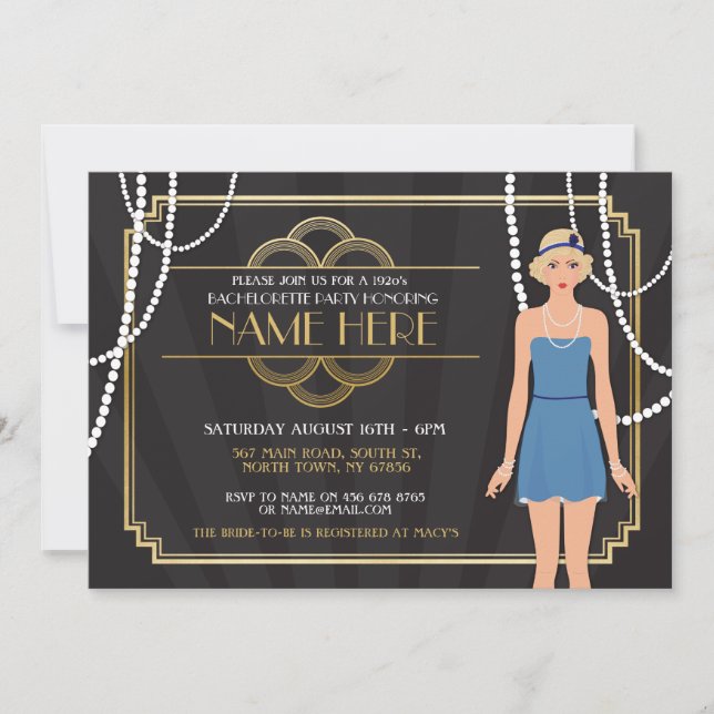 Bridal Shower Bachelorette Party 1920s Girl Invite (Front)