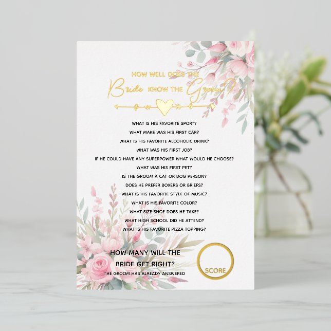 Bridal Shower Bachelorette Party Bride Know groom Foil Invitation (Standing Front)
