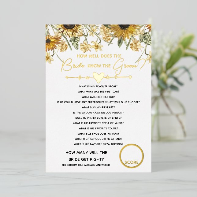 Bridal Shower Bachelorette Party Bride Know groom Foil Invitation (Standing Front)