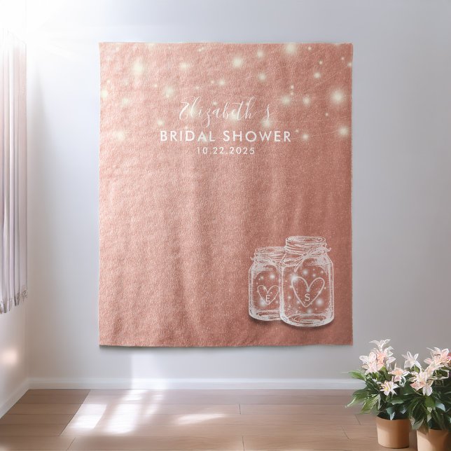 Bridal Shower Backdrop Couple Mason Jars Rose Gold (Creator Uploaded)
