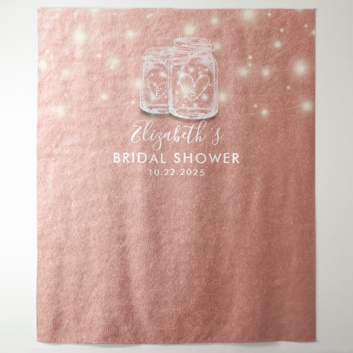 Bridal Shower Backdrop Couple Mason Jars Rose Gold