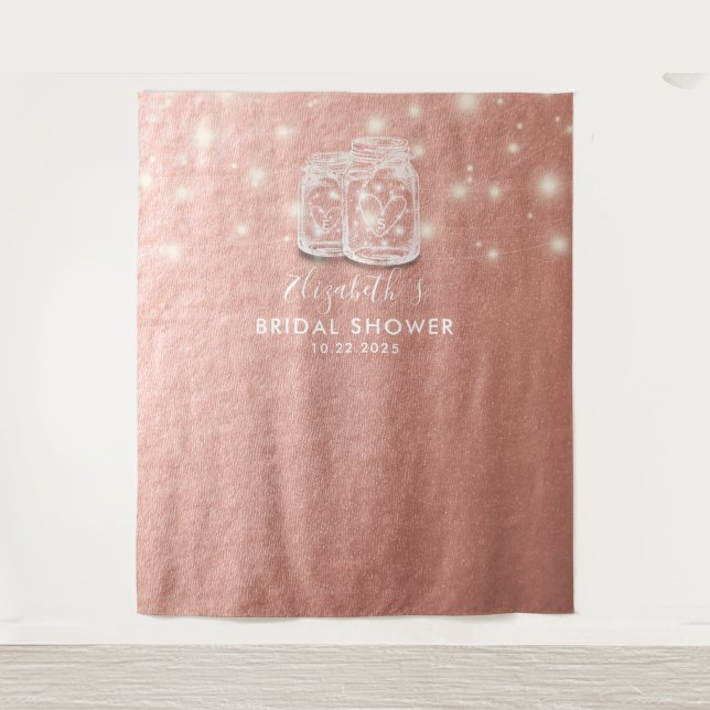 Bridal Shower Backdrop Couple Mason Jars Rose Gold (Front)