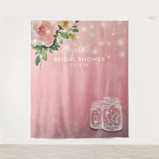 Bridal Shower Backdrop Floral Mason Jar Lights (Front)