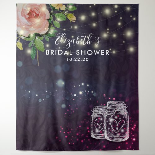 Bridal Shower Backdrop Floral Mason Jar Lights