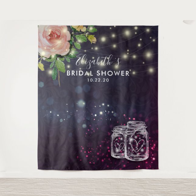 Bridal Shower Backdrop Floral Mason Jar Lights (Front)