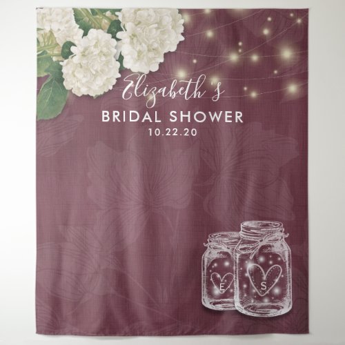 Bridal Shower Backdrop Mason Jars Hydrangea Lights