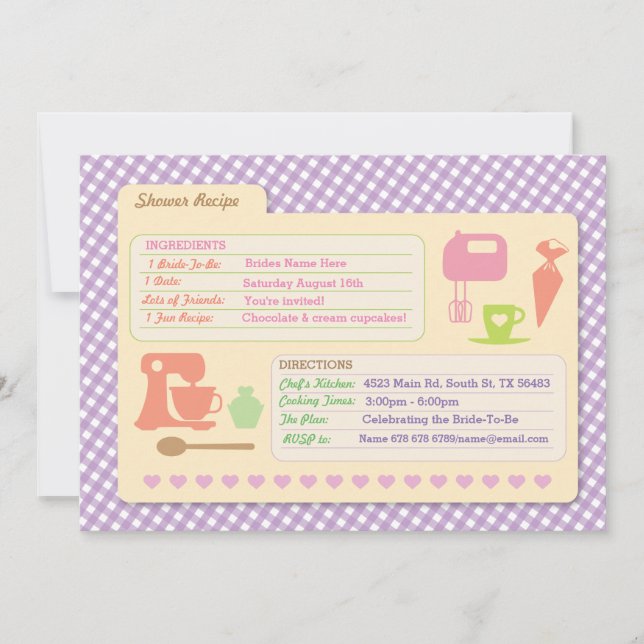 Bridal Shower Baking Recipe Card Bake Party Invite (Front)