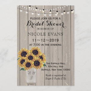 Bridal Shower Barn Wedding Sunflower Mason Jar Invitation