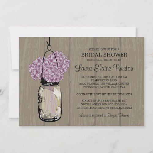 Bridal Shower Barn Wood Mason Jar Hydrangeas Card