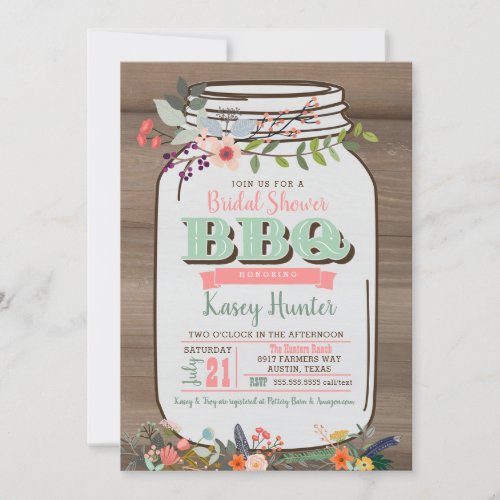 Bridal Shower BBQ Mason Jar Invitation