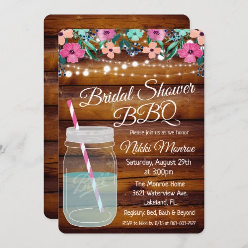 Bridal Shower BBQ Mason Jar Invitation
