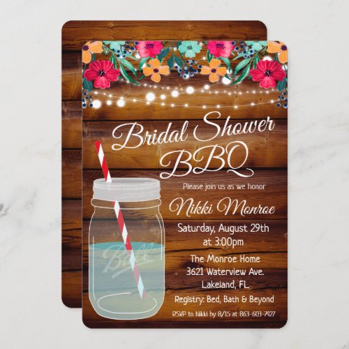 Bridal Shower BBQ Mason Jar Invitation