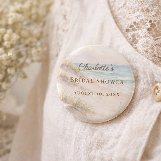 Bridal Shower beach coastal elegant Button (Creator Uploaded)