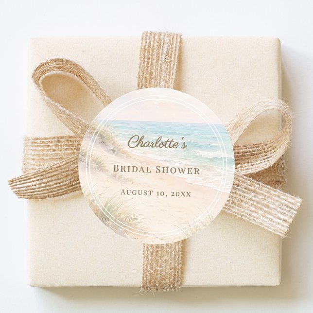 Bridal Shower beach coastal elegant Classic Round Sticker (Creator Uploaded)