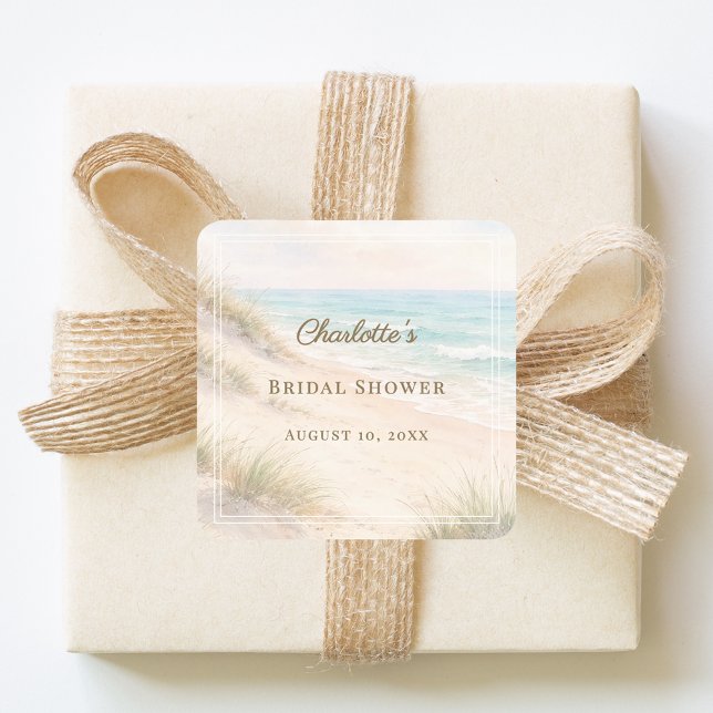 Bridal Shower beach coastal elegant Square Sticker (Creator Uploaded)