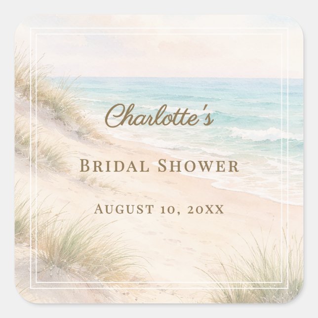 Bridal Shower beach coastal elegant Square Sticker (Front)