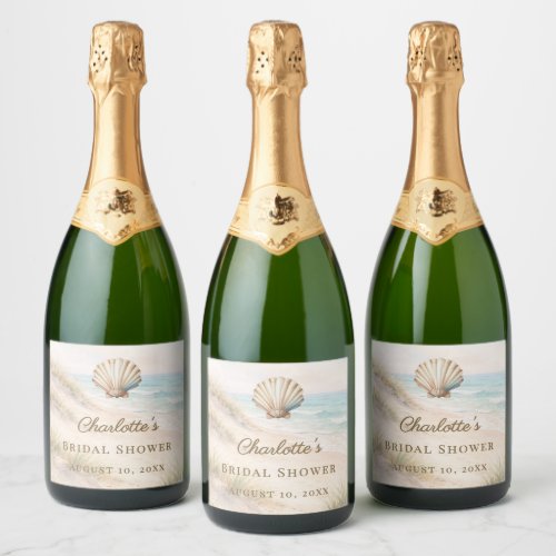 Bridal Shower beach coastal seashell Sparkling Wine Label