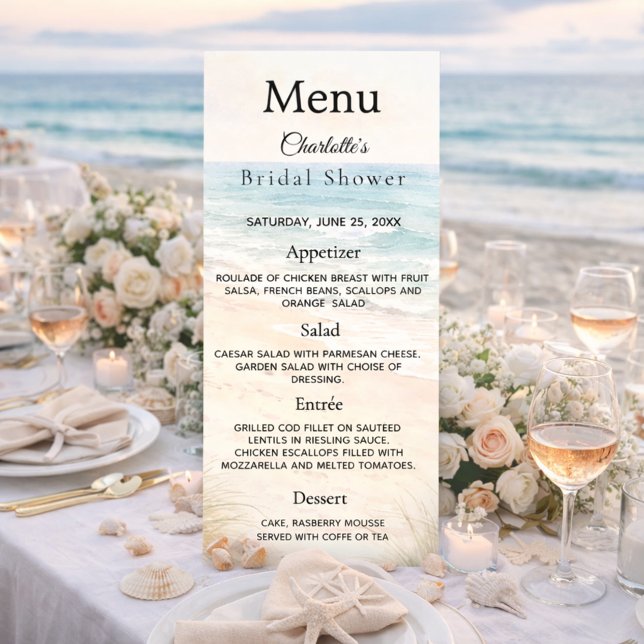 Bridal Shower beach party menu card (Creator Uploaded)