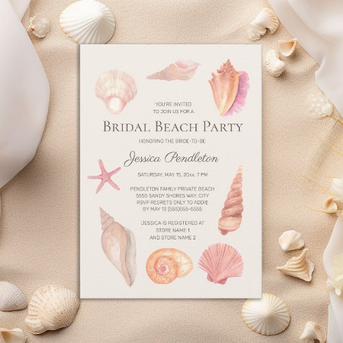 Bridal Shower Beach Party Pink Seashells Invitation