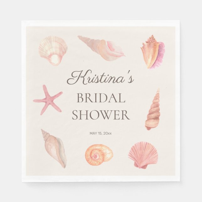 Bridal Shower Beach Party Pink Seashells  Napkins (Front)