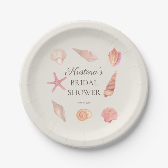 Bridal Shower Beach Party Pink Seashells  Paper Plates (Front)