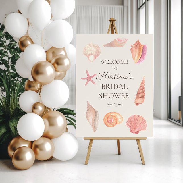 Bridal Shower Beach Party Pink Seashells Welcome  Foam Board (Pink seashells bridal shower Welcome easel sign)