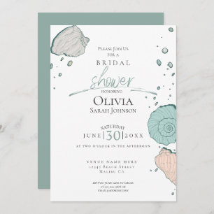 Bridal Shower Beach Seashells Coral Sand Teal Invitation