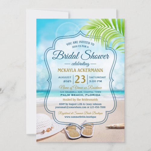 Bridal Shower Beach Wedding Hat Palm Leaf Seashell Invitation