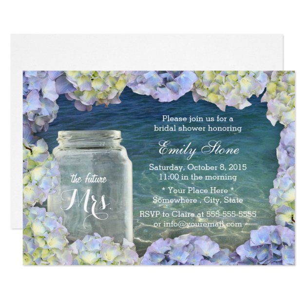 Bridal Shower Beach Wedding Mason Jar & Hydrangea Invitation