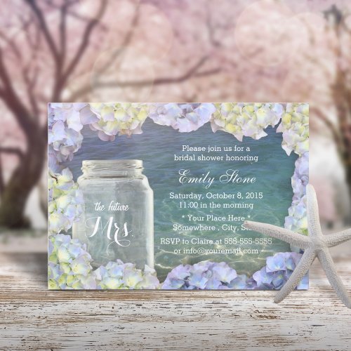 Bridal Shower Beach Wedding Mason Jar  Hydrangea Invitation