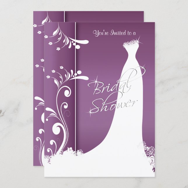 Bridal Shower - Beautiful Plum Purple Invitation (Front/Back)