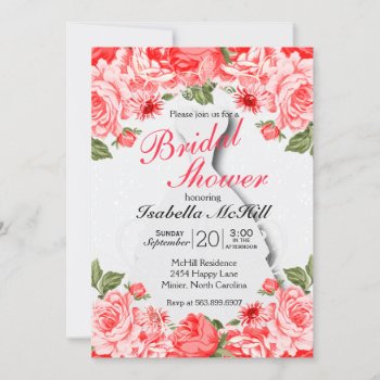 Bridal Shower - Beautiful Red Botanical Flowers Invitation by DesignsbyDonnaSiggy at Zazzle