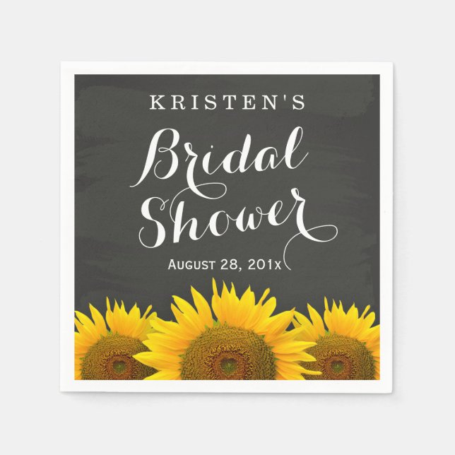 Bridal Shower Beautiful Sunflowers Chalkboard Napkins (Front)