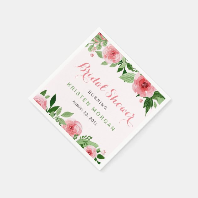 Bridal Shower Beautiful Watercolor Rose Flowers Paper Napkin