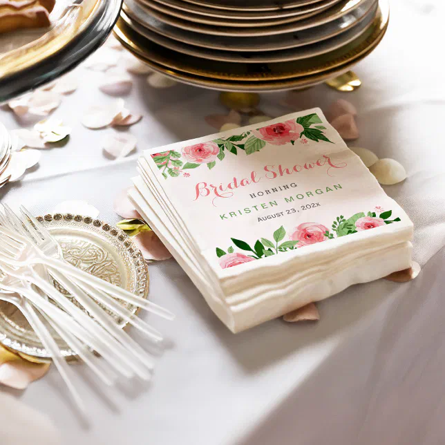 Bridal Shower Beautiful Watercolor Rose Flowers Paper Napkins | Zazzle