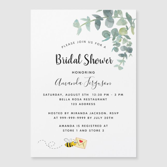 Bridal Shower bee eucalyptus white elegant (Front)