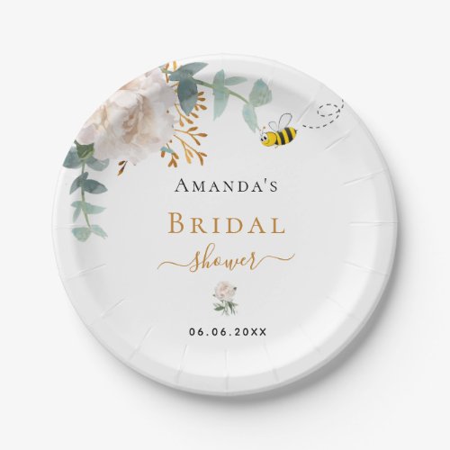 Bridal Shower bee floral eucalyptus greenery Paper Plates