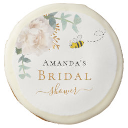 Bridal Shower bee floral eucalyptus greenery white Sugar Cookie | Zazzle