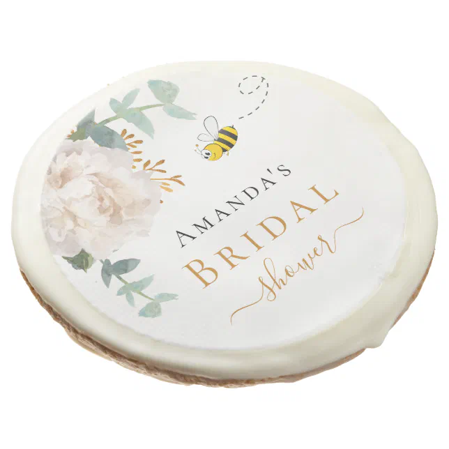 Bridal Shower Bee Floral Eucalyptus Greenery White Sugar Cookie 