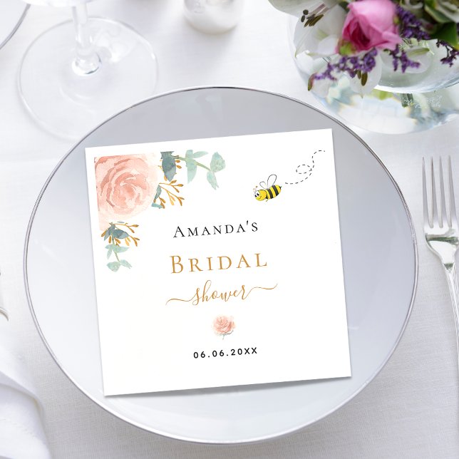 Bridal Shower bee floral eucalyptus rose gold Napkins (Creator Uploaded)
