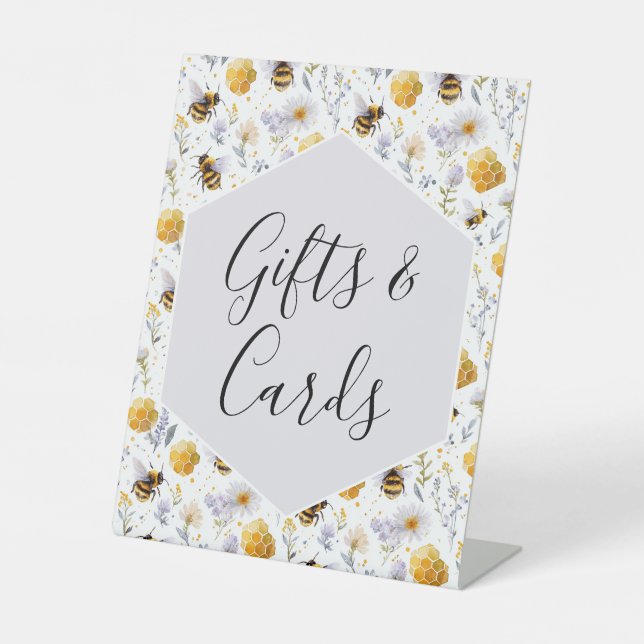 Bridal Shower Bees Floral Gifts & Cards Pedestal Sign (Front)